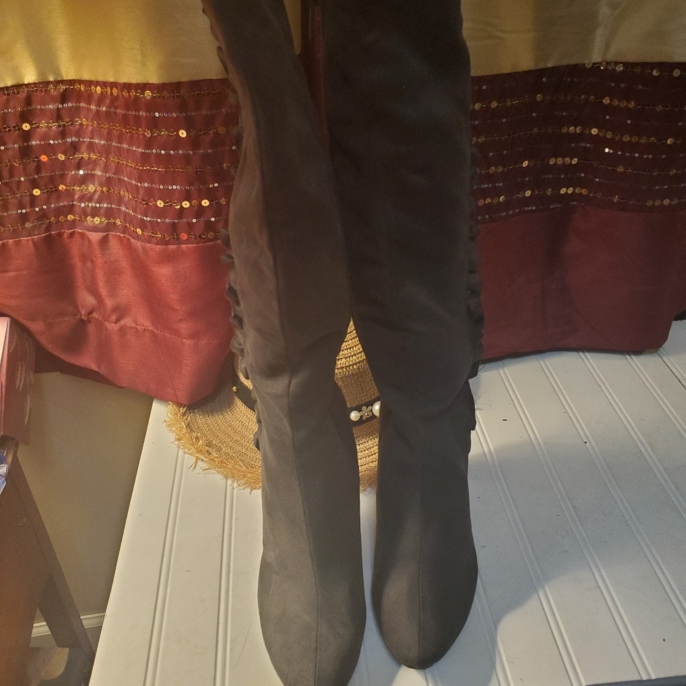 Rarely worn faux grey suede high boots.